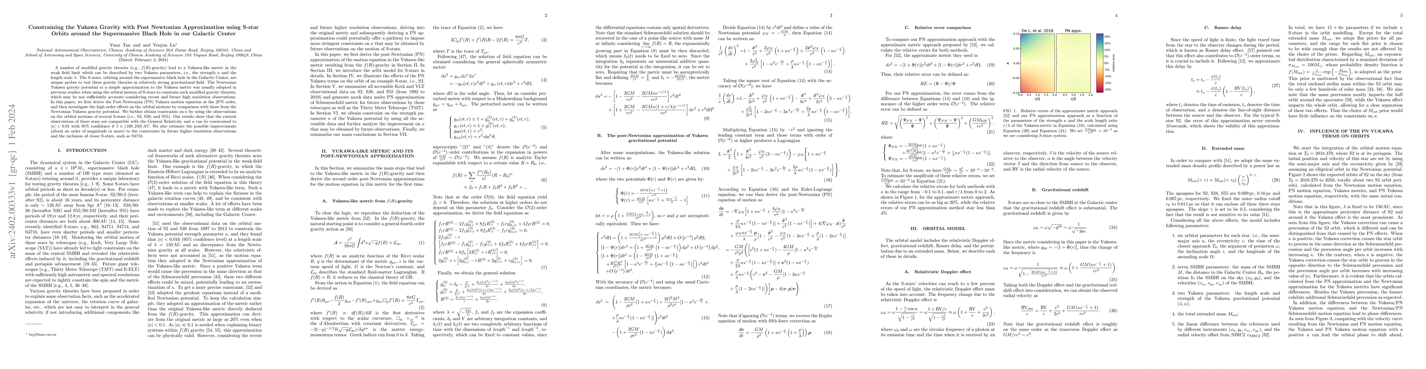 Thumbnail for Constraining the Yukawa Gravity with Post Newtonian Approximation using
  S-star Orbits around the Supermassive Black Hole in our Galactic Center