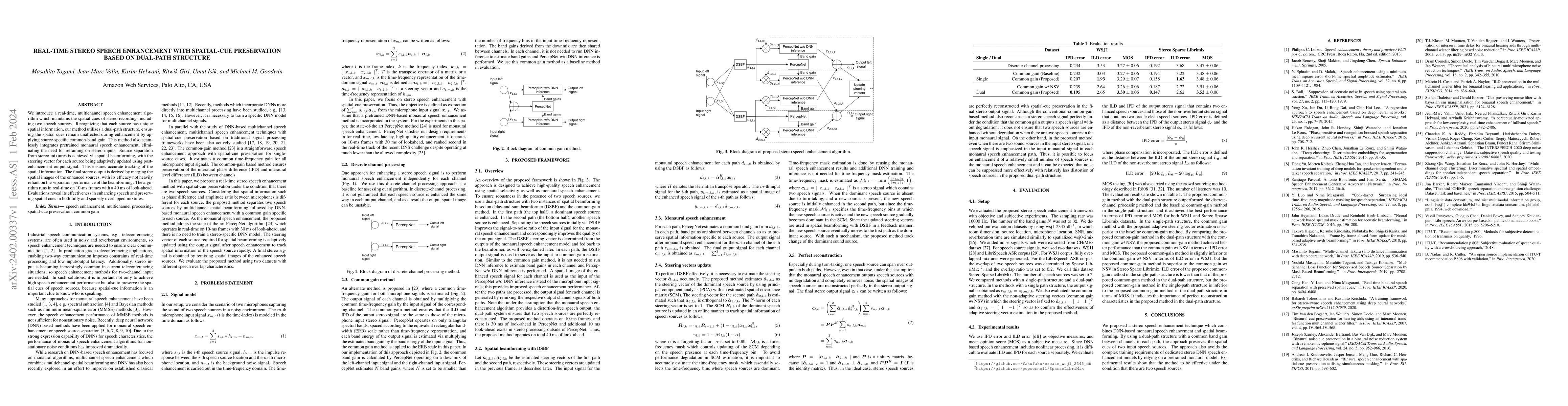 Thumbnail for Real-time Stereo Speech Enhancement with Spatial-Cue Preservation based
  on Dual-Path Structure