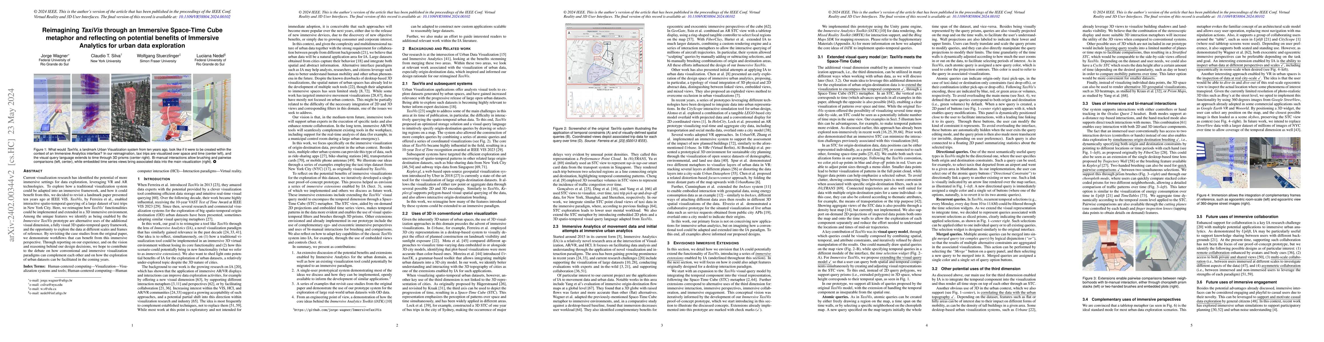 Thumbnail for Reimagining TaxiVis through an Immersive Space-Time Cube metaphor and
  reflecting on potential benefits of Immersive Analytics for urban data
  exploration