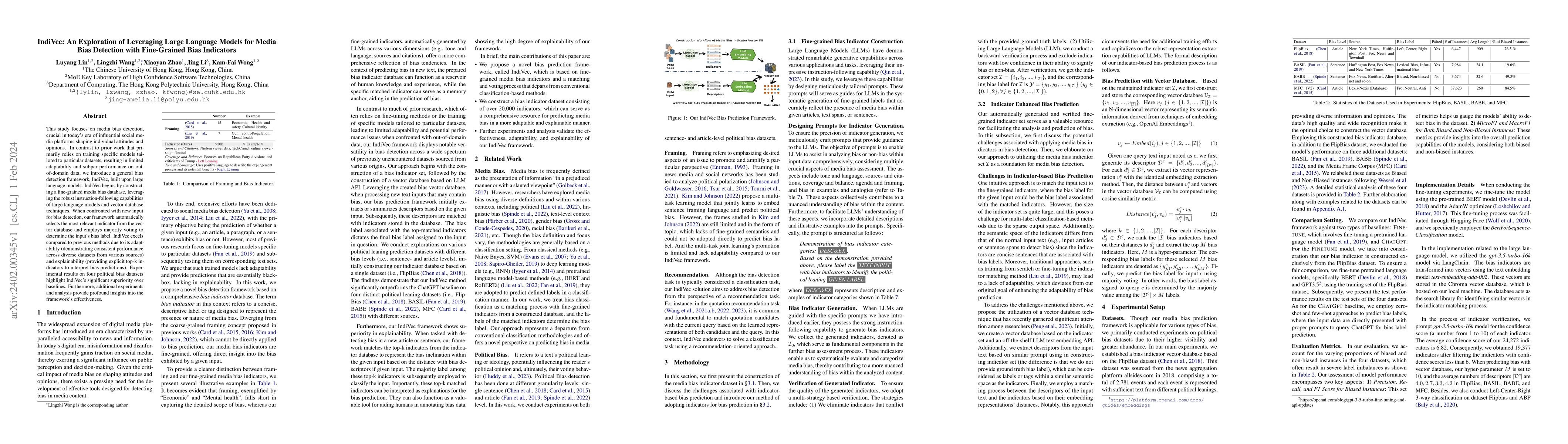 Thumbnail for IndiVec: An Exploration of Leveraging Large Language Models for Media
  Bias Detection with Fine-Grained Bias Indicators
