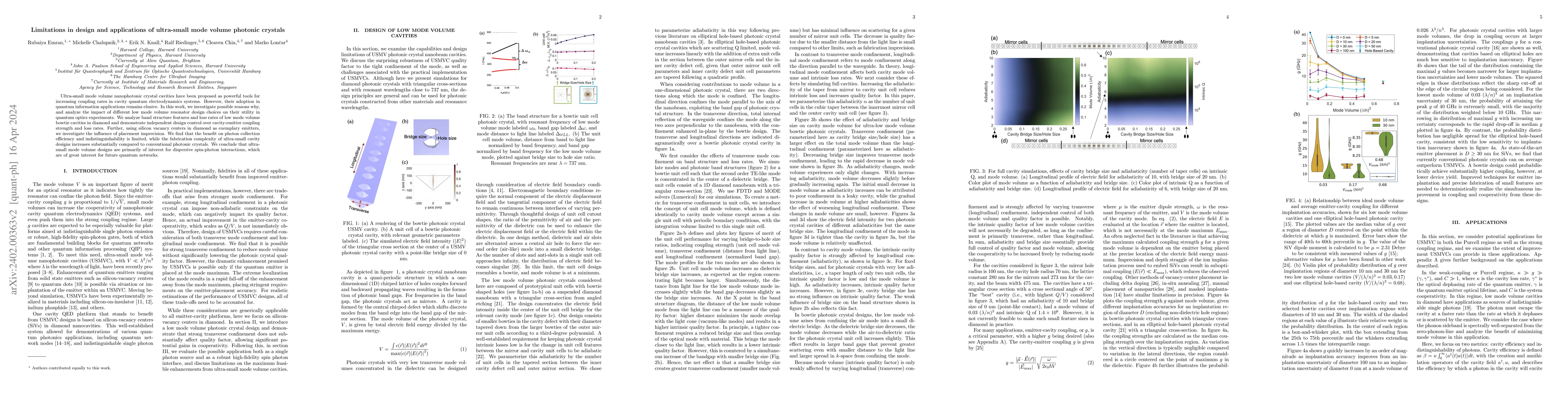 Thumbnail for Limitations in design and applications of ultra-small mode volume
  photonic crystals