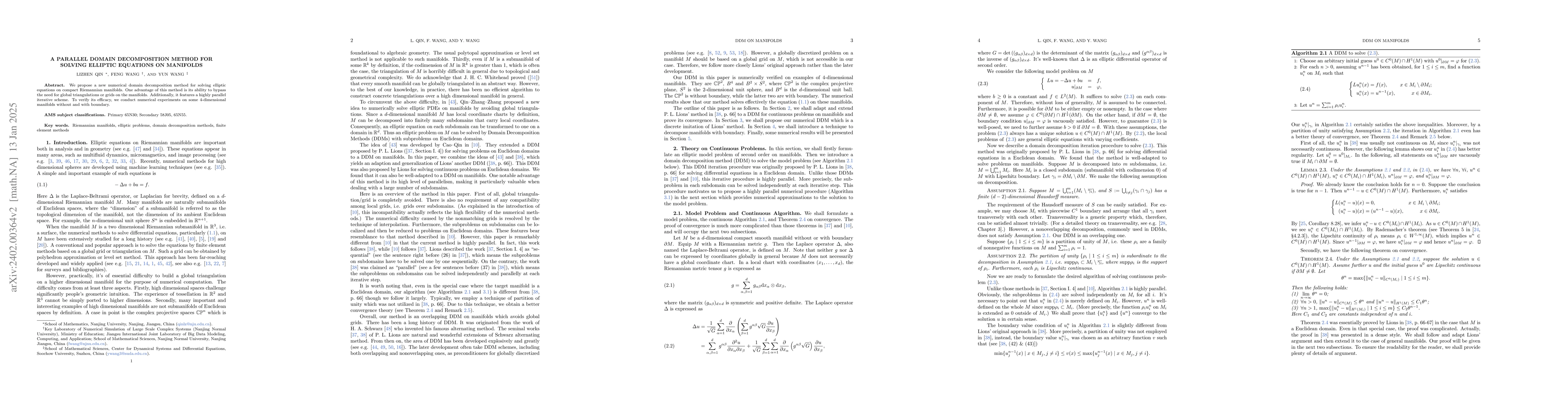 Thumbnail for A parallel domain decomposition method for solving elliptic equations on
  manifolds