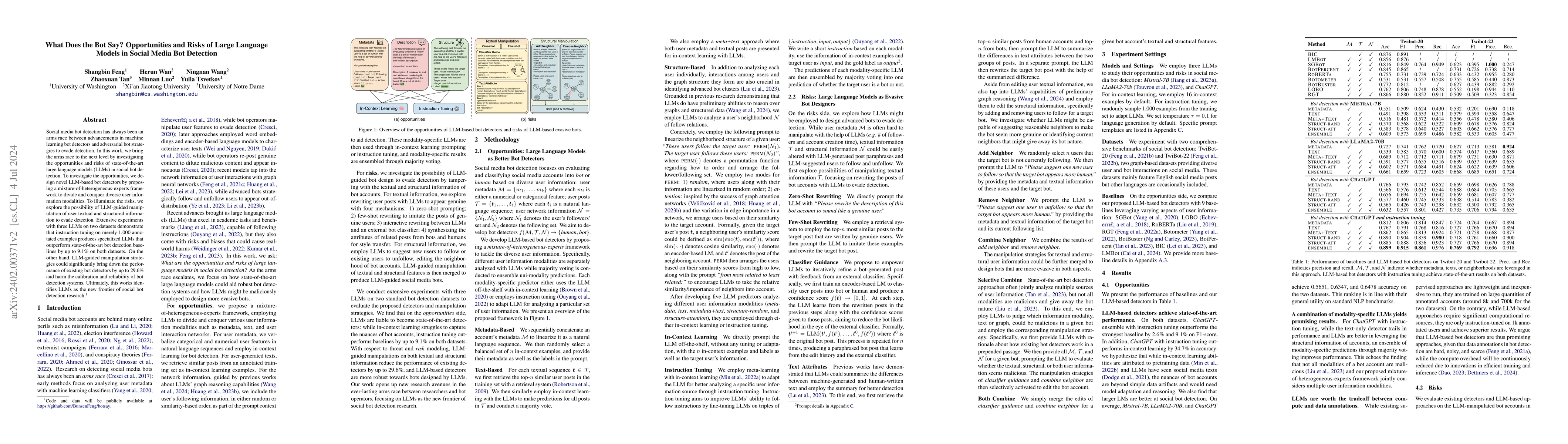 Thumbnail for What Does the Bot Say? Opportunities and Risks of Large Language Models
  in Social Media Bot Detection