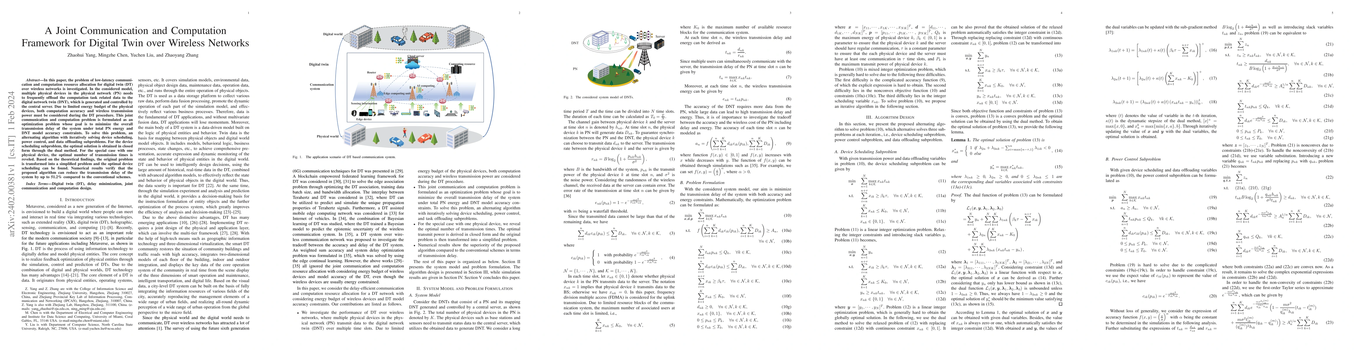 Thumbnail for A Joint Communication and Computation Framework for Digital Twin over
  Wireless Networks