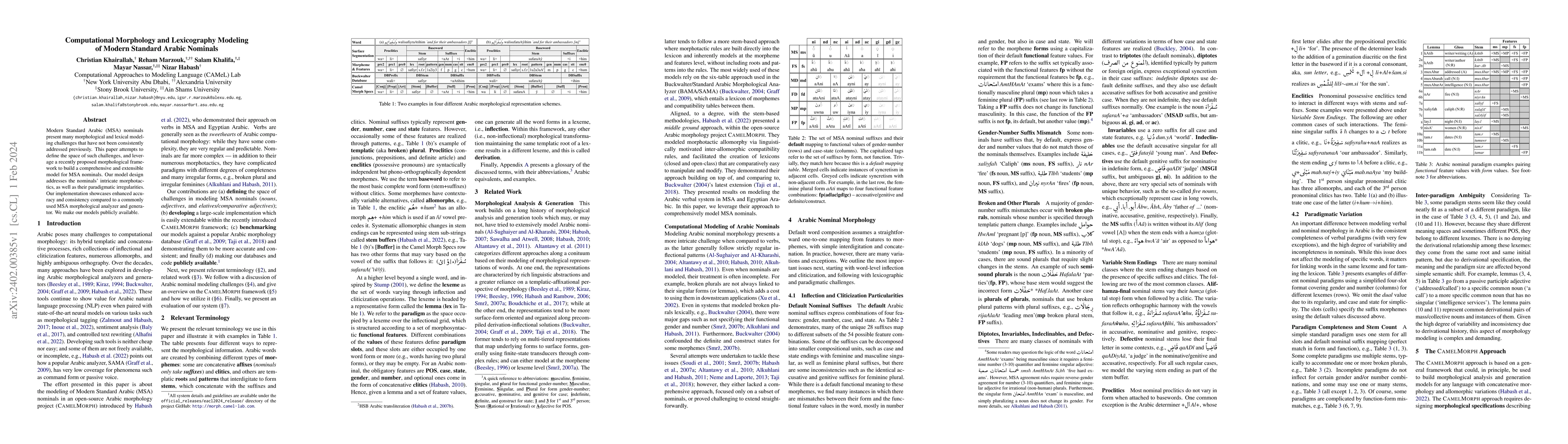 Thumbnail for Computational Morphology and Lexicography Modeling of Modern Standard
  Arabic Nominals