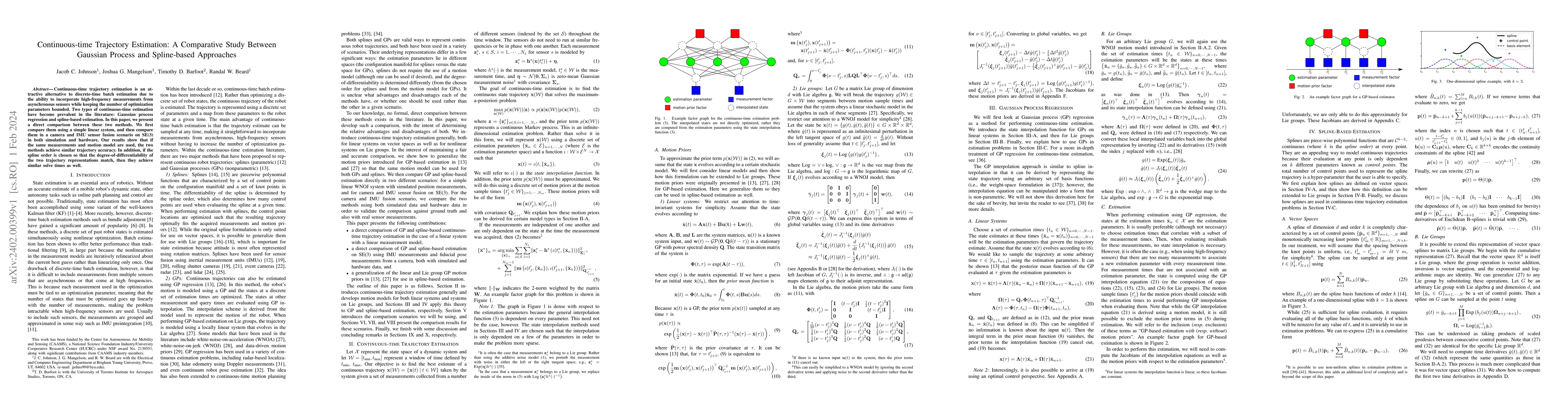 Thumbnail for Continuous-time Trajectory Estimation: A Comparative Study Between
  Gaussian Process and Spline-based Approaches