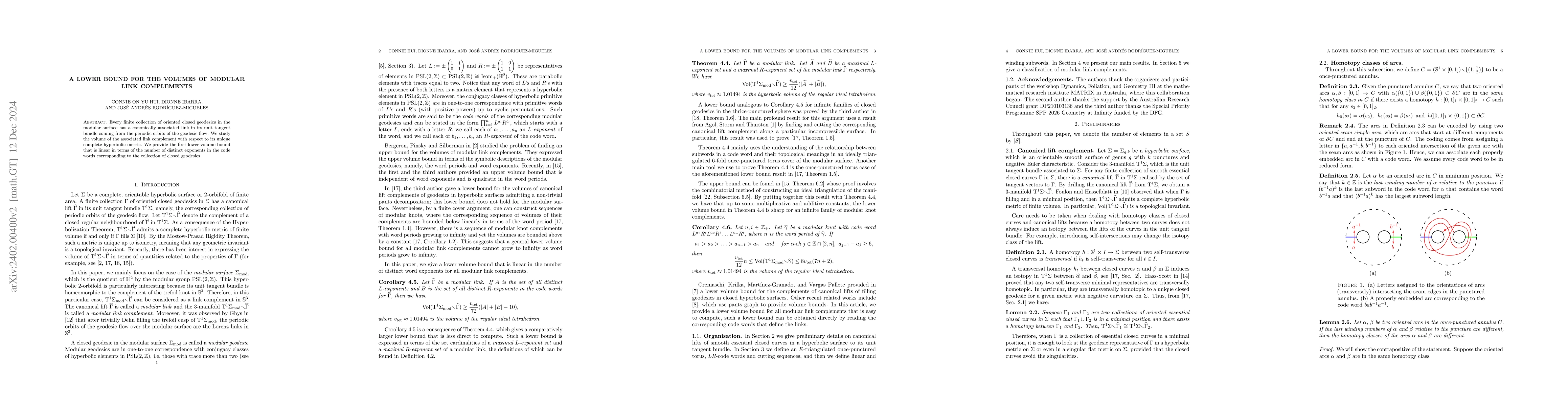 Thumbnail for A lower bound for the volumes of modular link complements