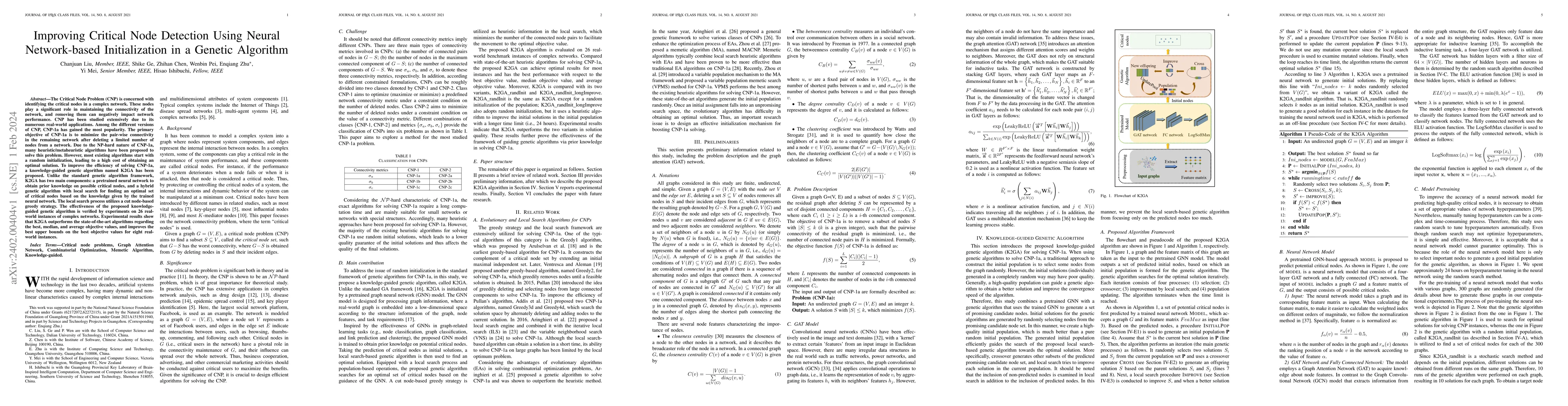 Thumbnail for Improving Critical Node Detection Using Neural Network-based
  Initialization in a Genetic Algorithm