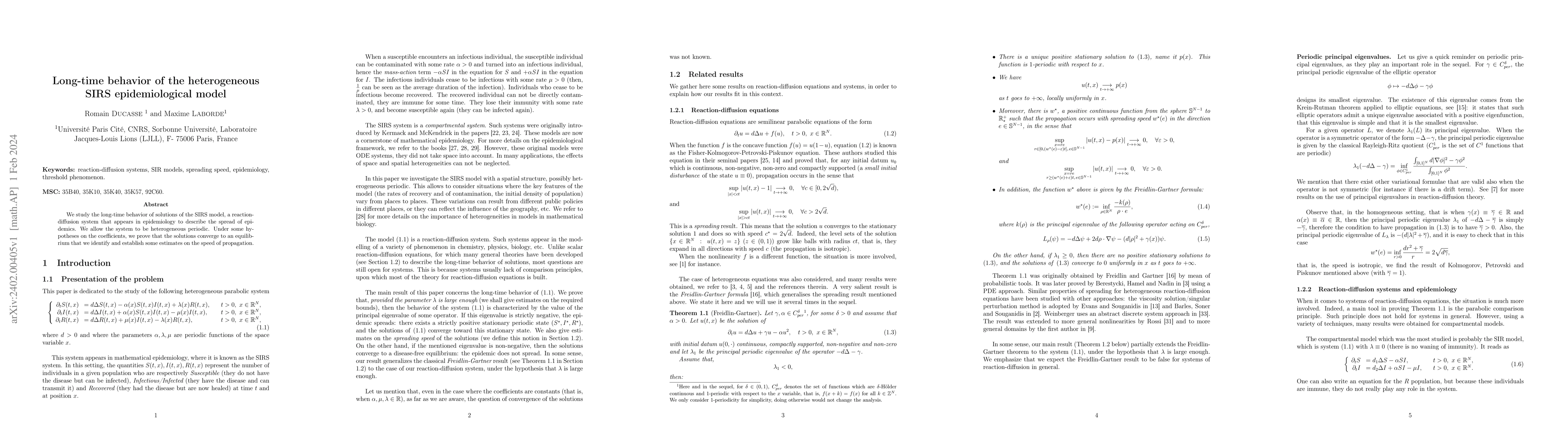 Thumbnail for Long-time behavior of the heterogeneous SIRS epidemiological model