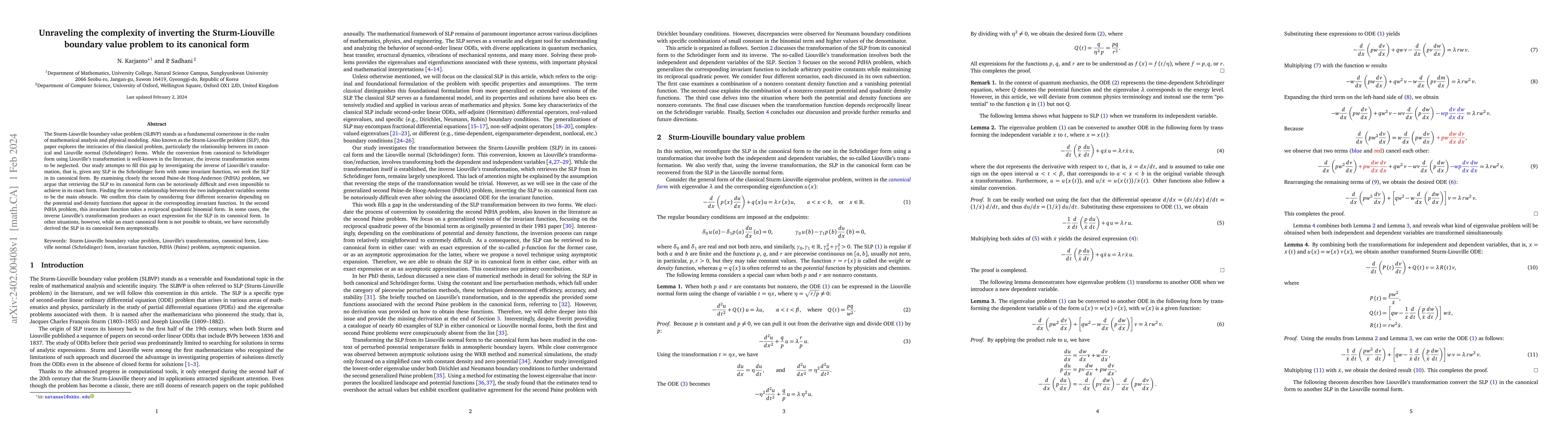 Thumbnail for Unraveling the complexity of inverting the Sturm-Liouville boundary
  value problem to its canonical form
