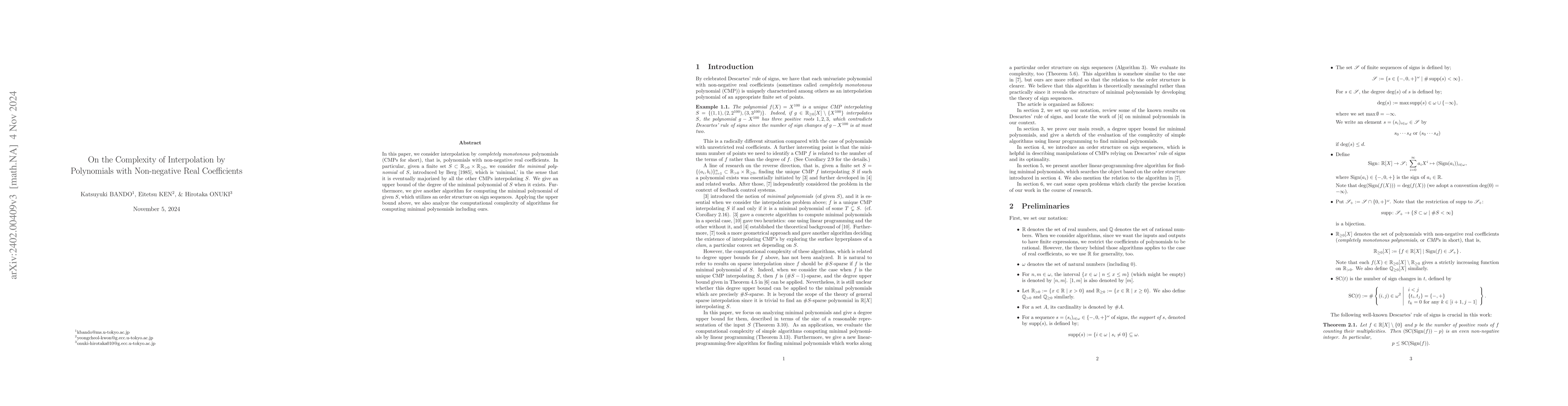 Thumbnail for On the Complexity of Interpolation by Polynomials with Non-negative Real
  Coefficients