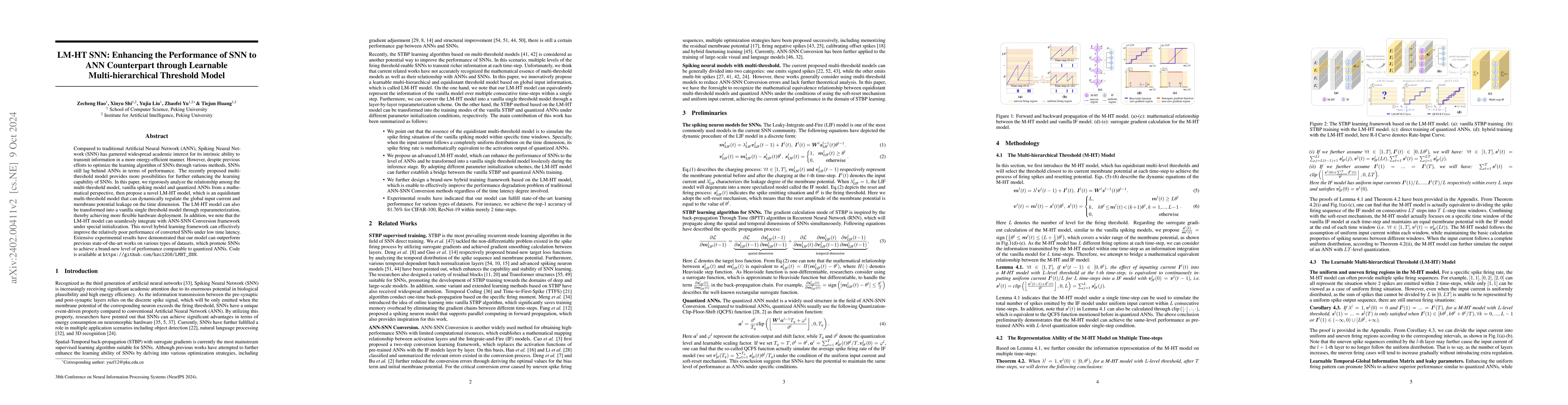 Thumbnail for LM-HT SNN: Enhancing the Performance of SNN to ANN Counterpart through
  Learnable Multi-hierarchical Threshold Model