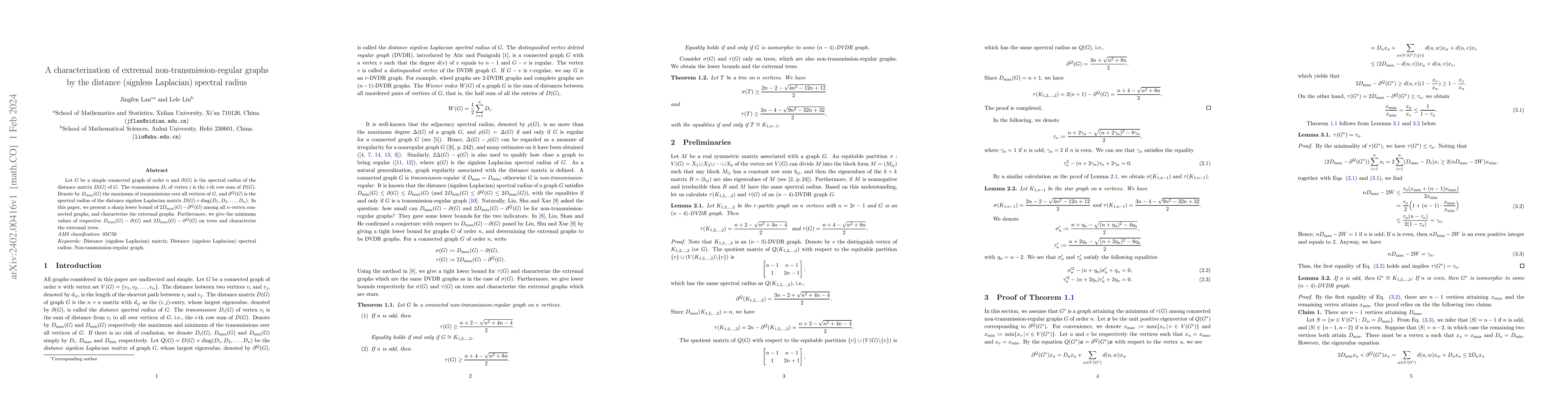 Thumbnail for A characterization of extremal non-transmission-regular graphs by the
  distance (signless Laplacian) spectral radius