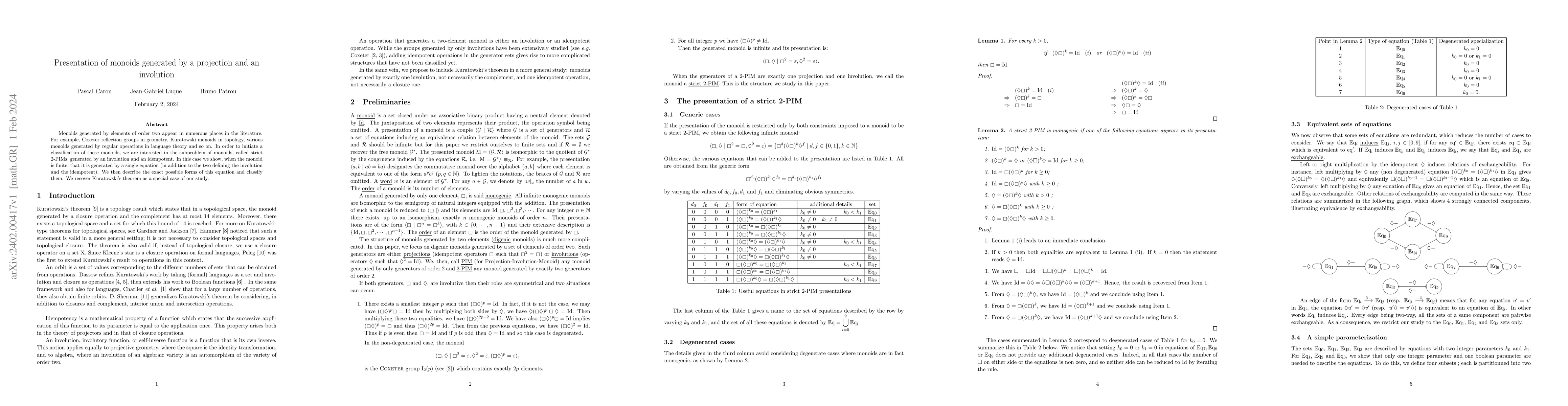 Thumbnail for Presentation of monoids generated by a projection and an involution