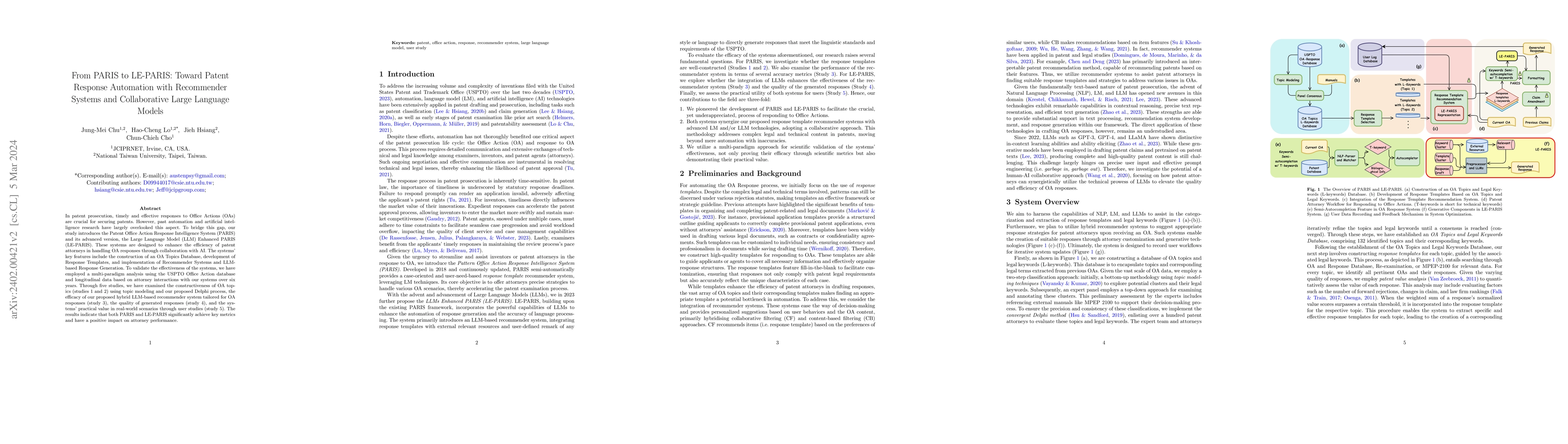 Thumbnail for From PARIS to LE-PARIS: Toward Patent Response Automation with
  Recommender Systems and Collaborative Large Language Models