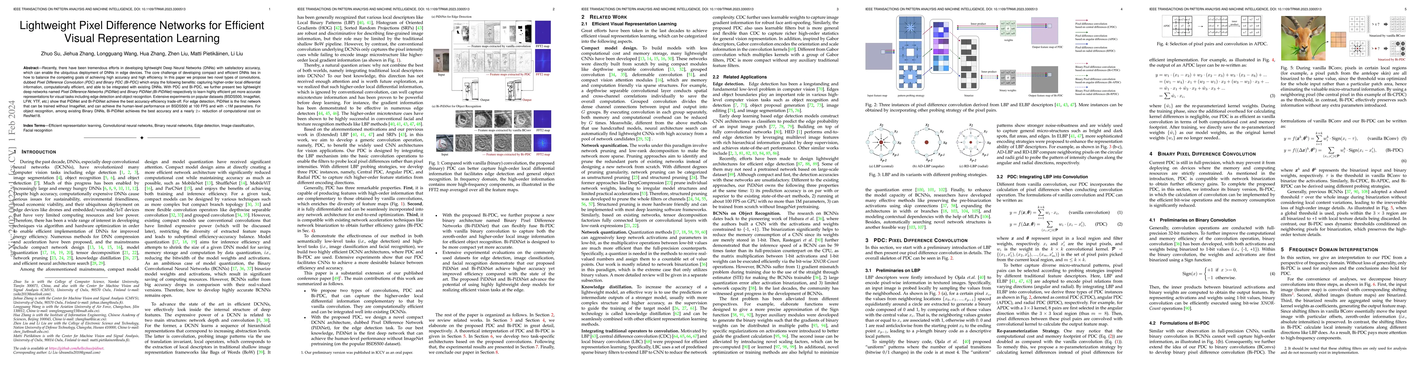 Thumbnail for Lightweight Pixel Difference Networks for Efficient Visual
  Representation Learning