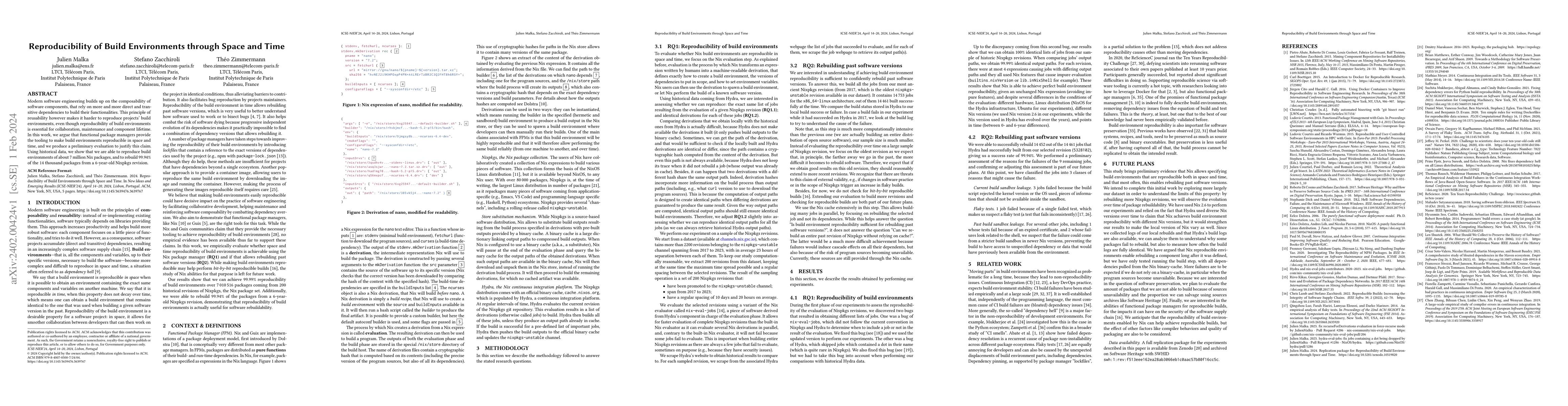 Thumbnail for Reproducibility of Build Environments through Space and Time