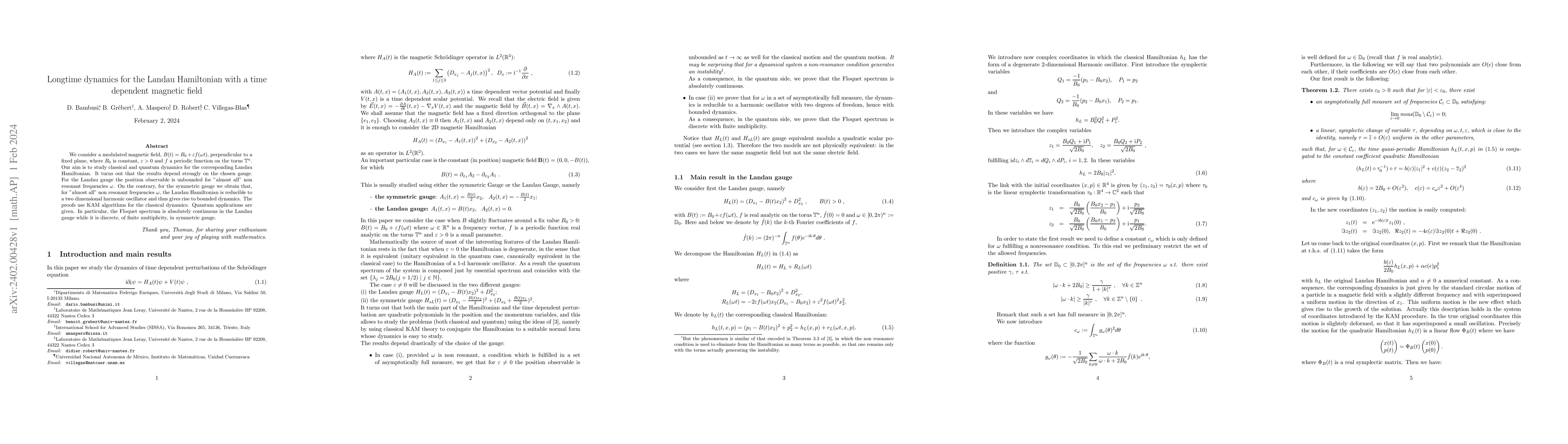 Thumbnail for Longtime dynamics for the Landau Hamiltonian with a time dependent
  magnetic field