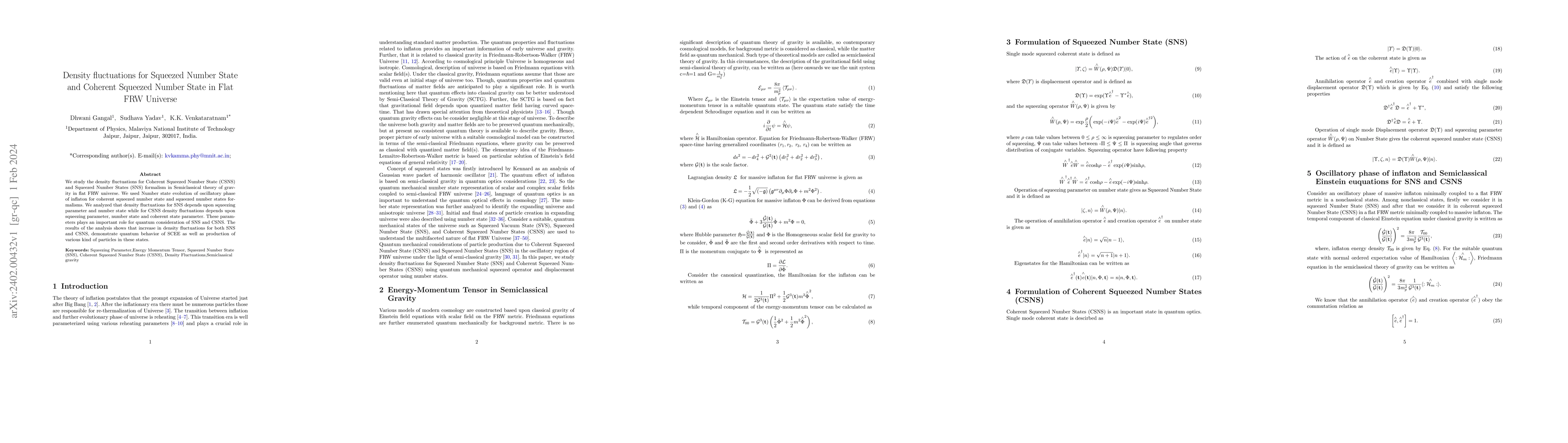 Thumbnail for Density fluctuations for Squeezed Number State and Coherent Squeezed
  Number State in Flat FRW Universe
