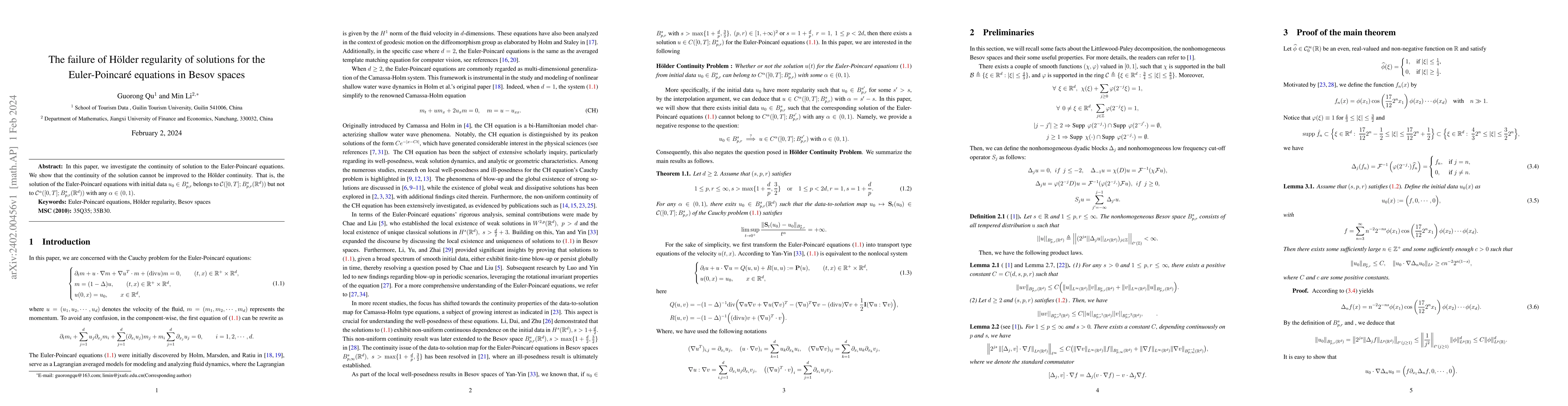 Thumbnail for The failure of H\"{o}lder regularity of solutions for the
  Euler-Poincar\'{e} equations in Besov spaces