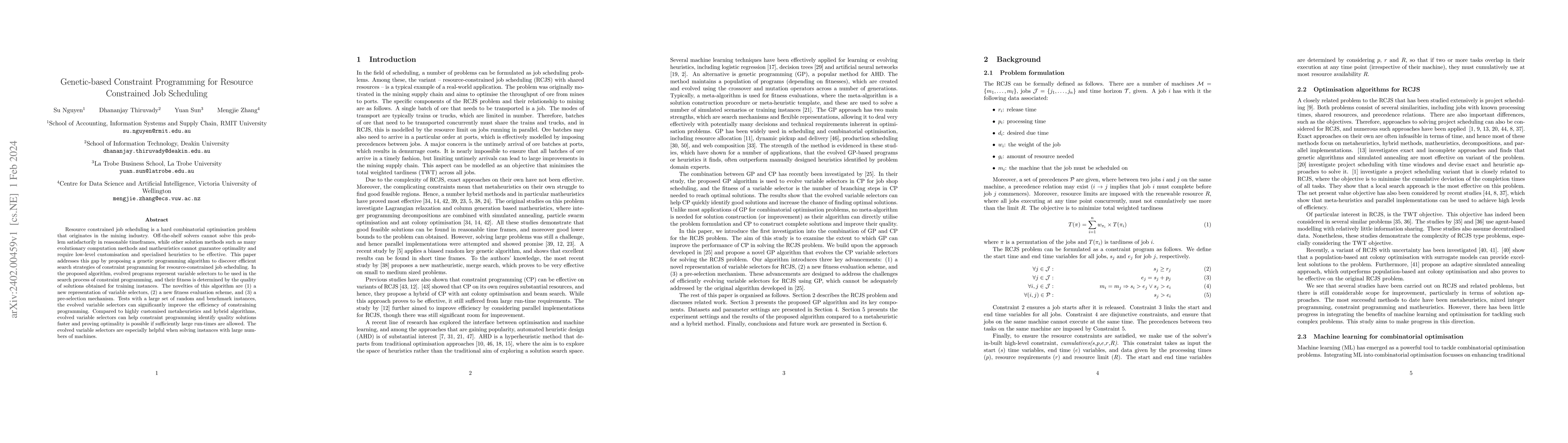 Thumbnail for Genetic-based Constraint Programming for Resource Constrained Job
  Scheduling