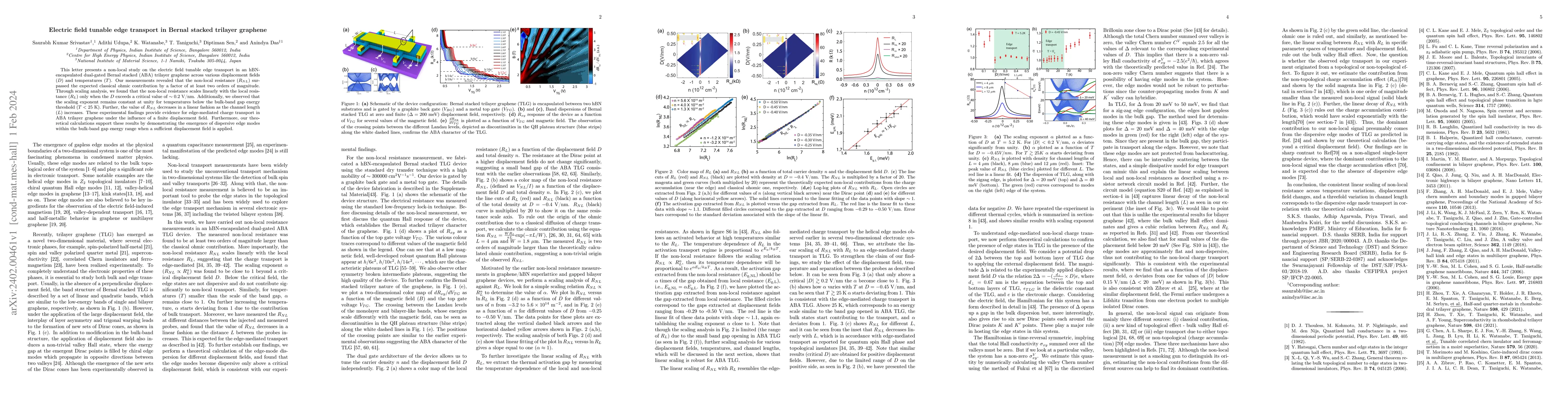 Thumbnail for Electric field tunable edge transport in Bernal stacked trilayer
  graphene