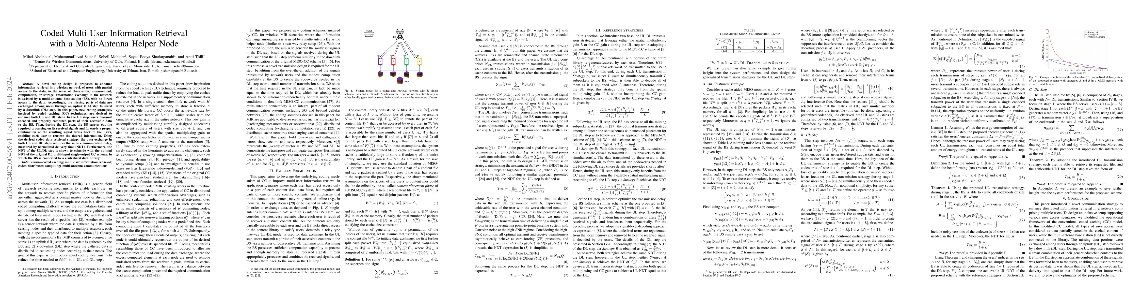 Thumbnail for Coded Multi-User Information Retrieval with a Multi-Antenna Helper Node