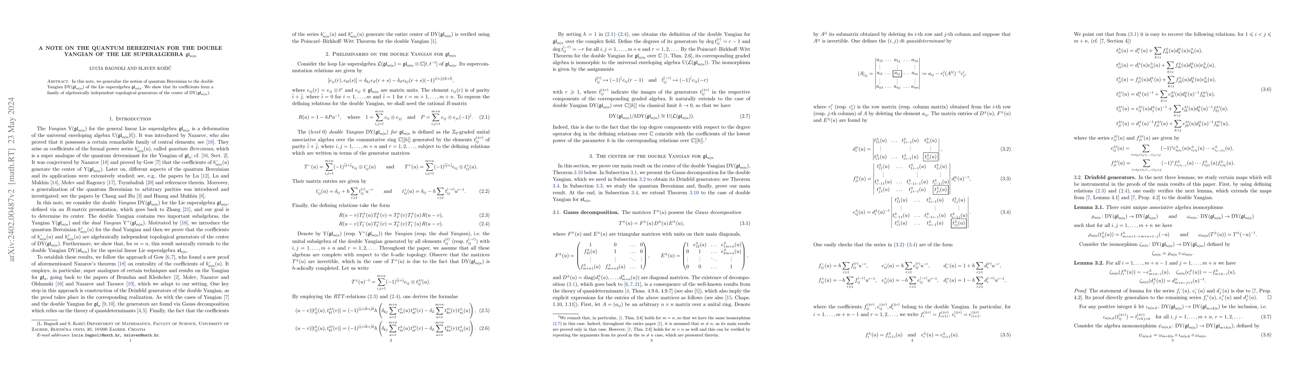 Thumbnail for A note on the quantum Berezinian for the double Yangian of the Lie
  superalgebra $\mathfrak{gl}_{m|n}$