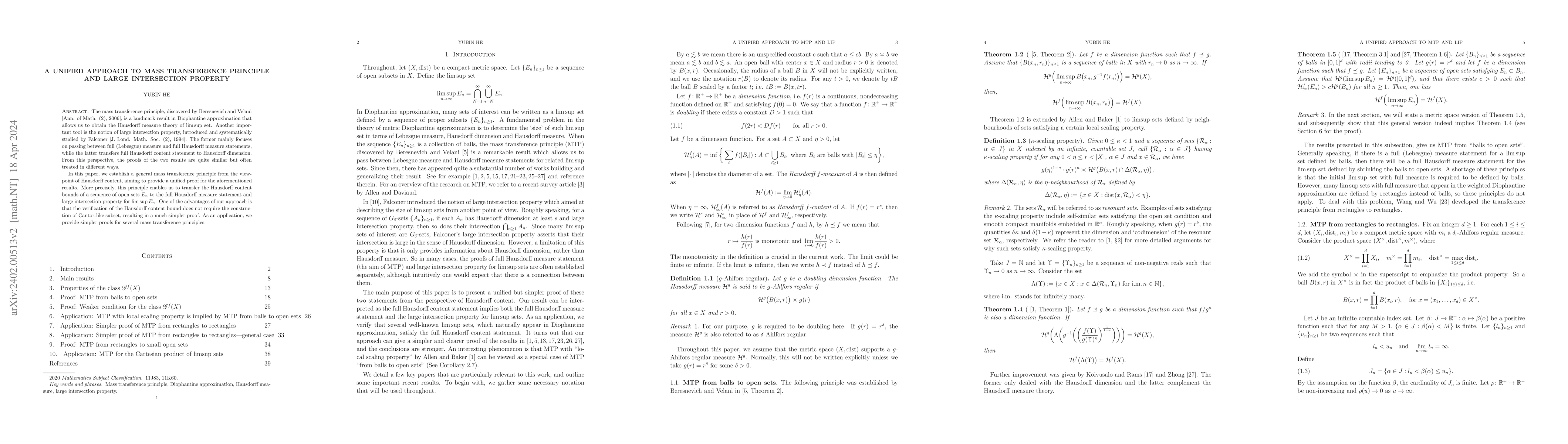 Thumbnail for A unified approach to mass transference principle and large intersection
  property