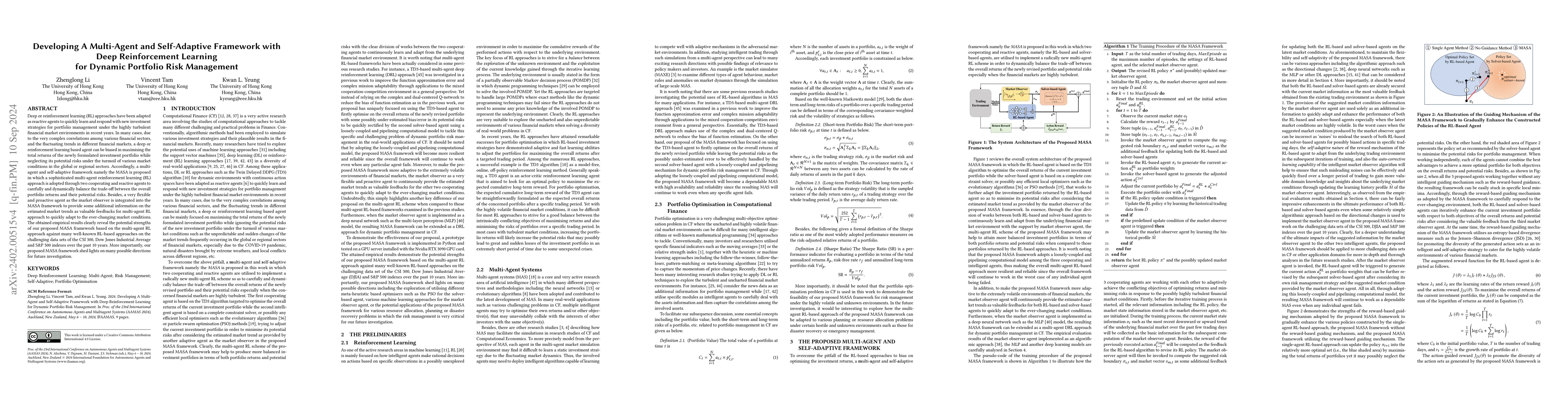 Thumbnail for Developing A Multi-Agent and Self-Adaptive Framework with Deep
  Reinforcement Learning for Dynamic Portfolio Risk Management