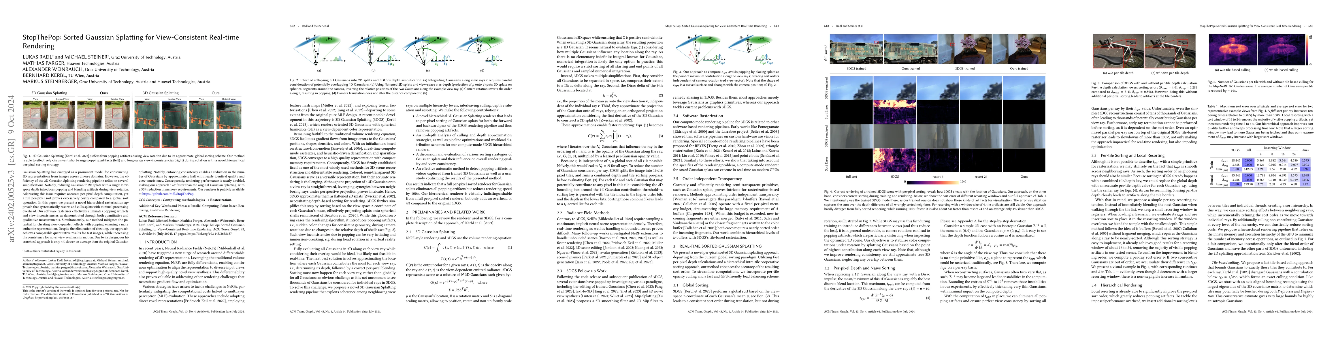 Thumbnail for StopThePop: Sorted Gaussian Splatting for View-Consistent Real-time
  Rendering