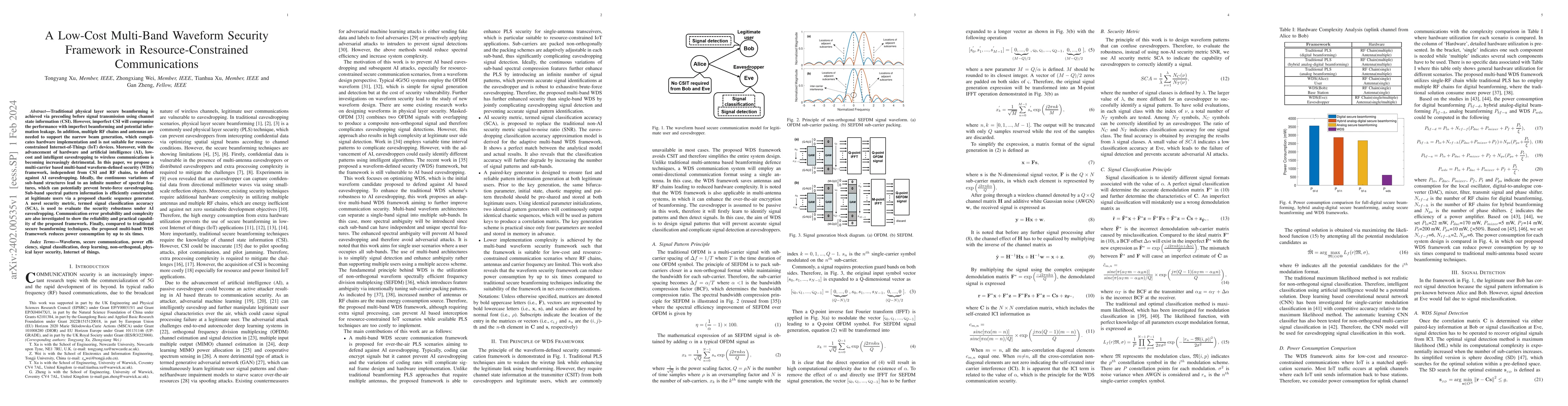 Thumbnail for A Low-Cost Multi-Band Waveform Security Framework in
  Resource-Constrained Communications
