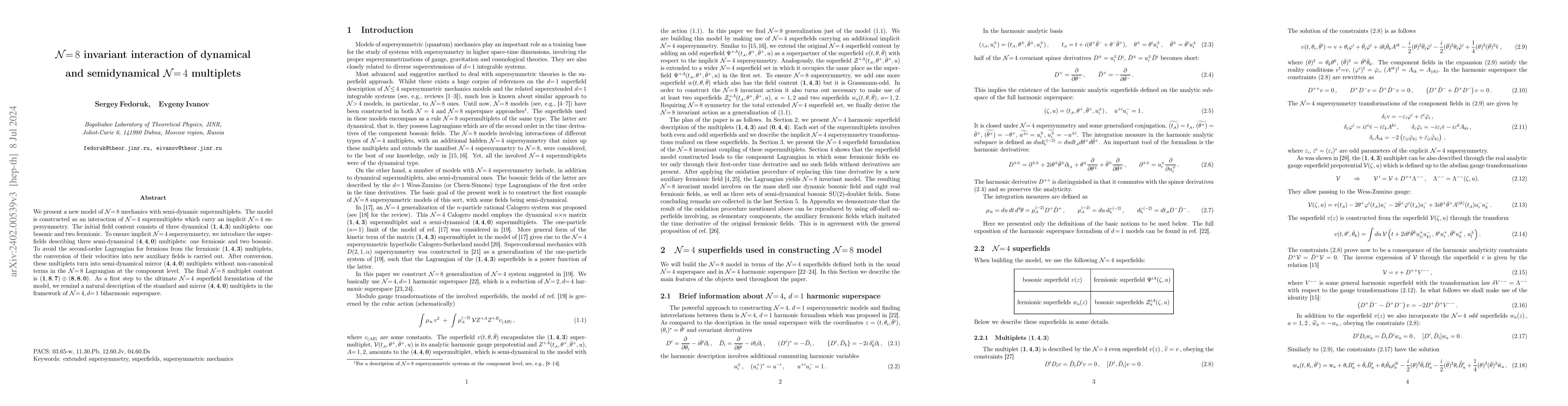 Thumbnail for $\mathcal{N}{=}\,8$ invariant interaction of dynamical and
  semi-dynamical $\mathcal{N}{=}\,4$ multiplets