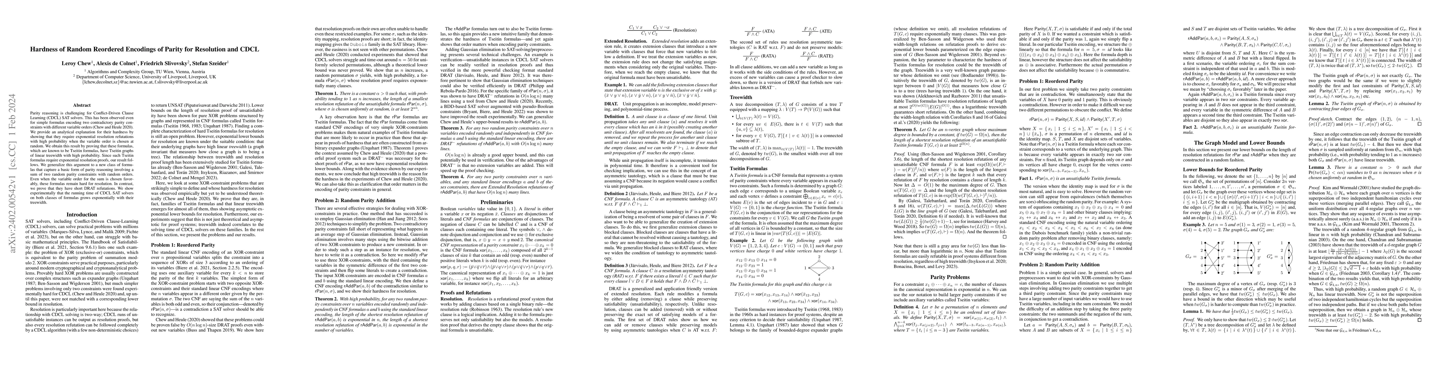 Thumbnail for Hardness of Random Reordered Encodings of Parity for Resolution and CDCL