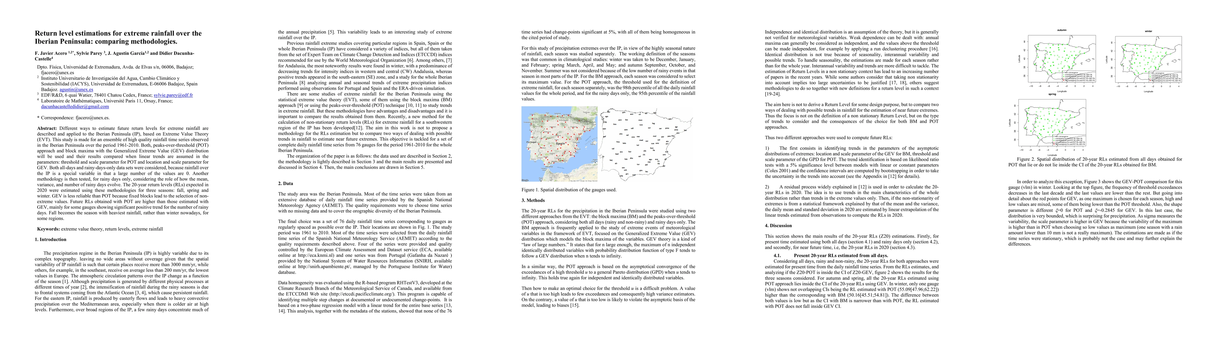 Thumbnail for Return level estimations for extreme rainfall over the Iberian
  Peninsula: comparing methodologies