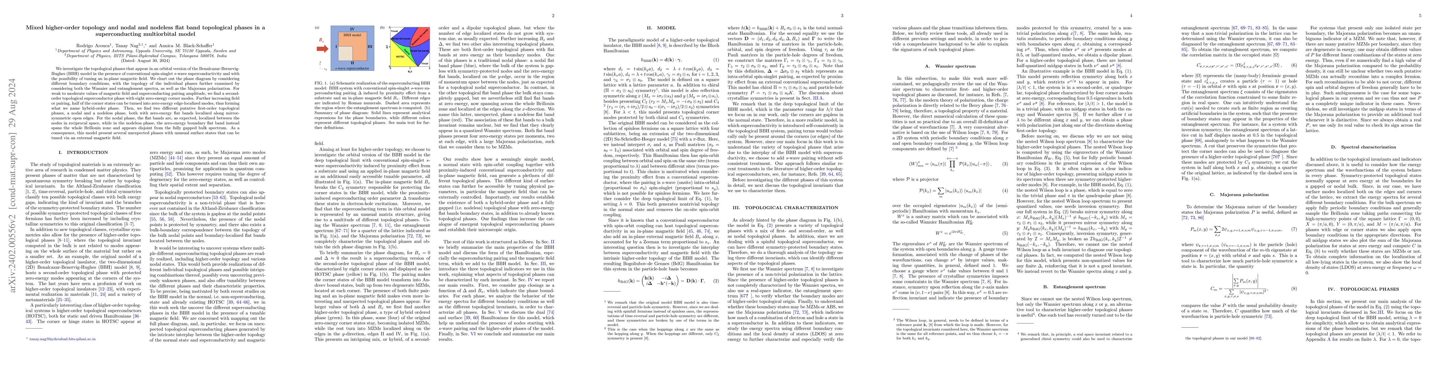 Thumbnail for Mixed higher-order topology and nodal and nodeless flat band topological
  phases in a superconducting multiorbital model