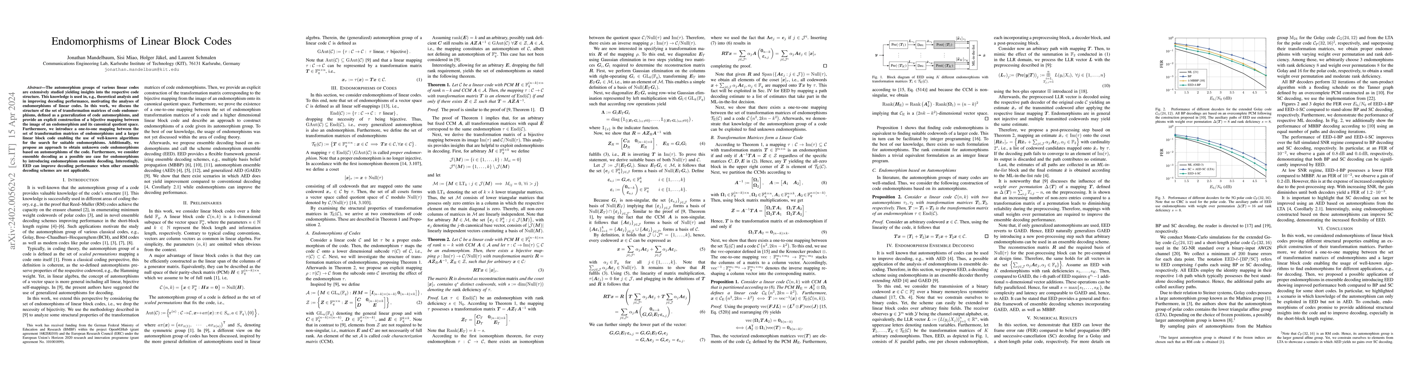 Thumbnail for Endomorphisms of Linear Block Codes
