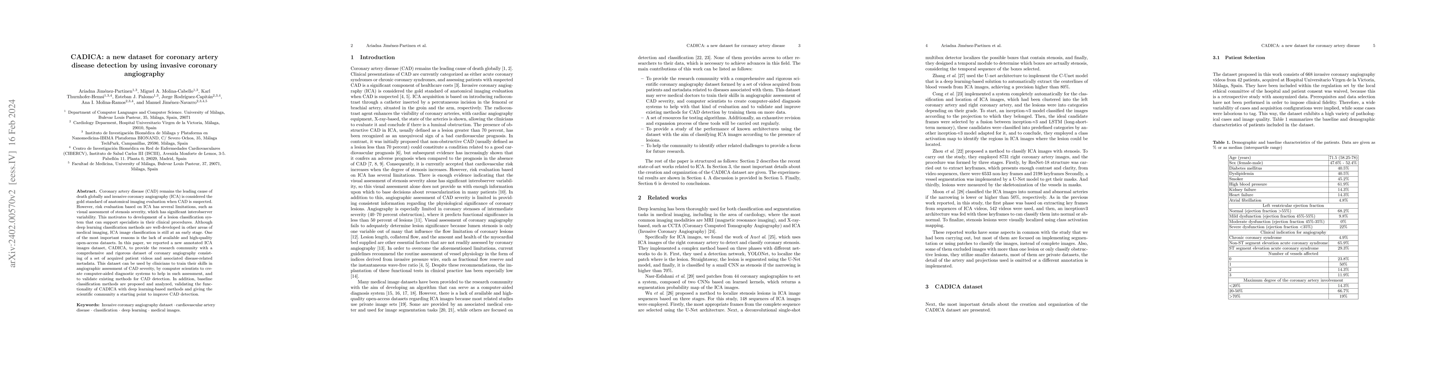 Thumbnail for CADICA: a new dataset for coronary artery disease detection by using
  invasive coronary angiography