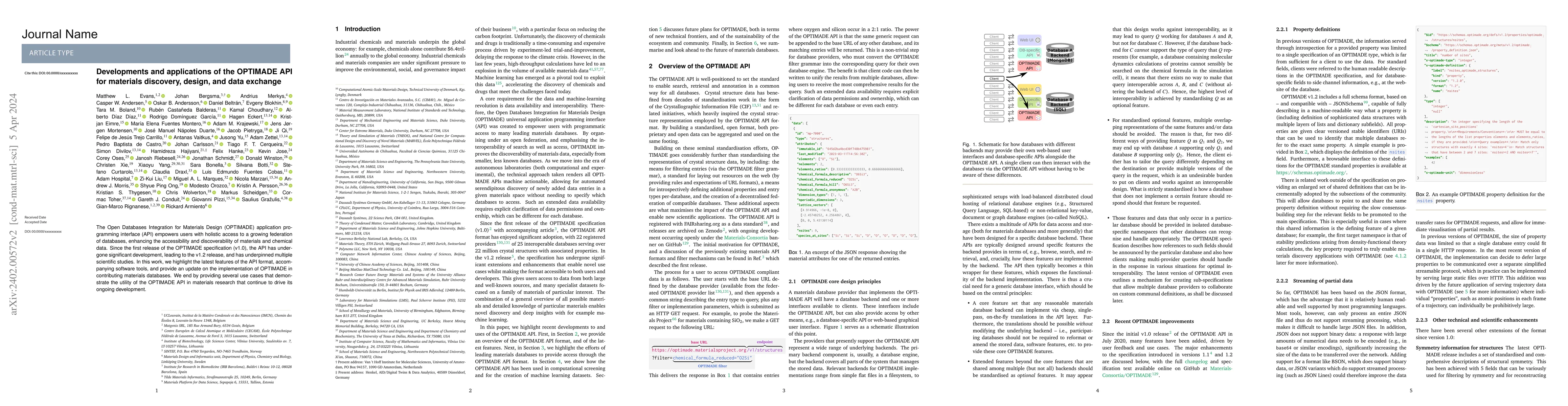 Thumbnail for Developments and applications of the OPTIMADE API for materials
  discovery, design, and data exchange