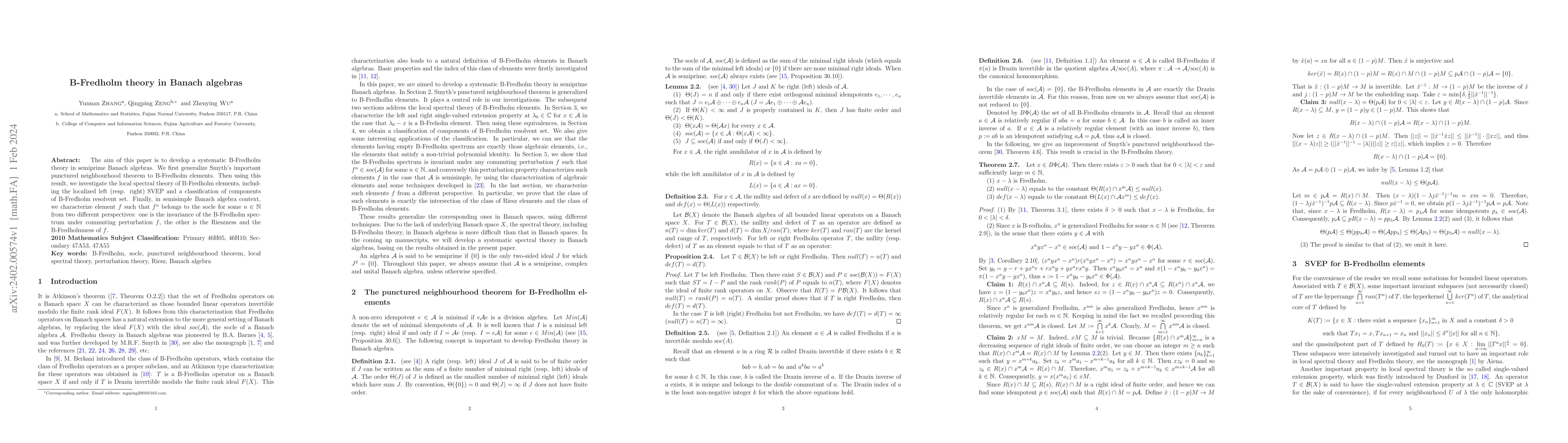 Thumbnail for B-Fredholm theory in Banach algebras