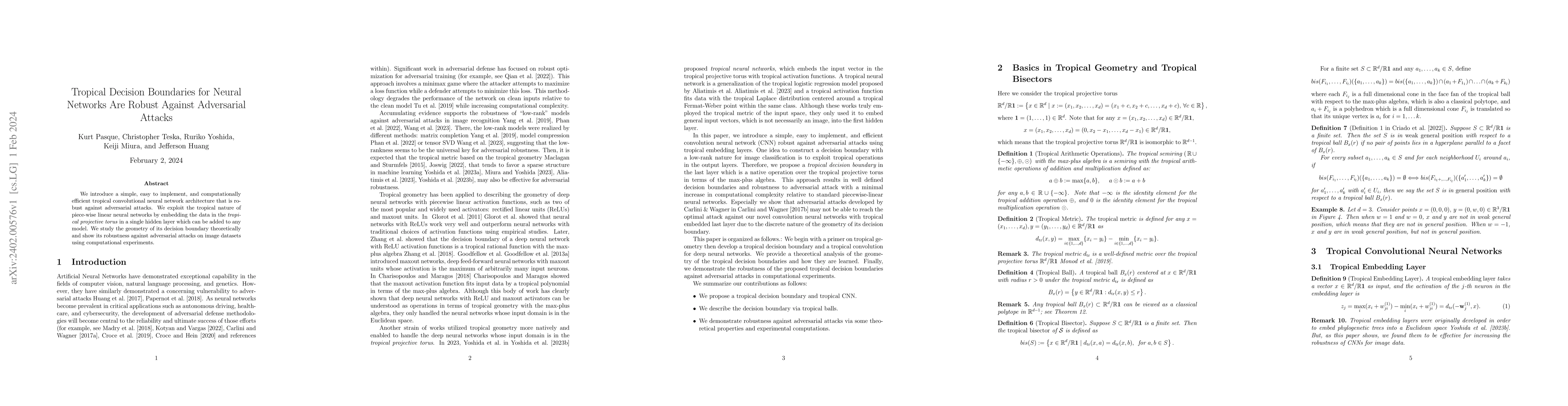 Thumbnail for Tropical Decision Boundaries for Neural Networks Are Robust Against
  Adversarial Attacks