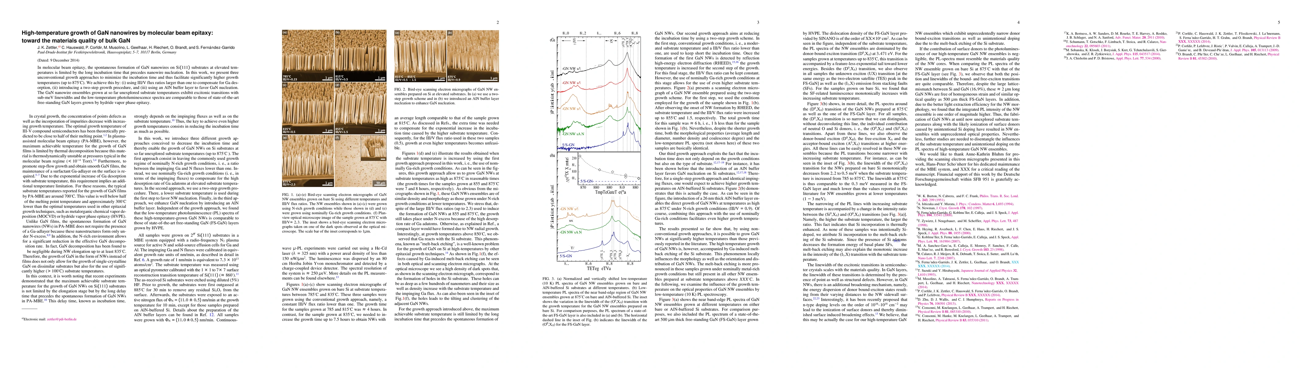 Thumbnail for High-temperature growth of GaN nanowires by molecular beam epitaxy:
  toward the materials quality of bulk GaN