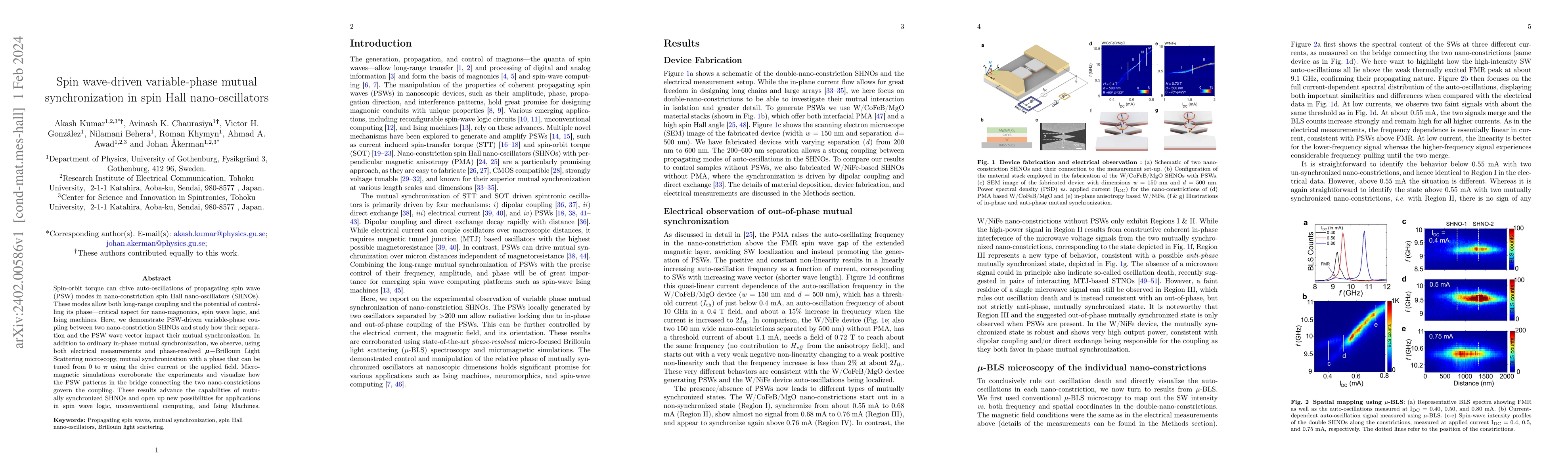 Thumbnail for Spin wave-driven variable-phase mutual synchronization in spin Hall
  nano-oscillators