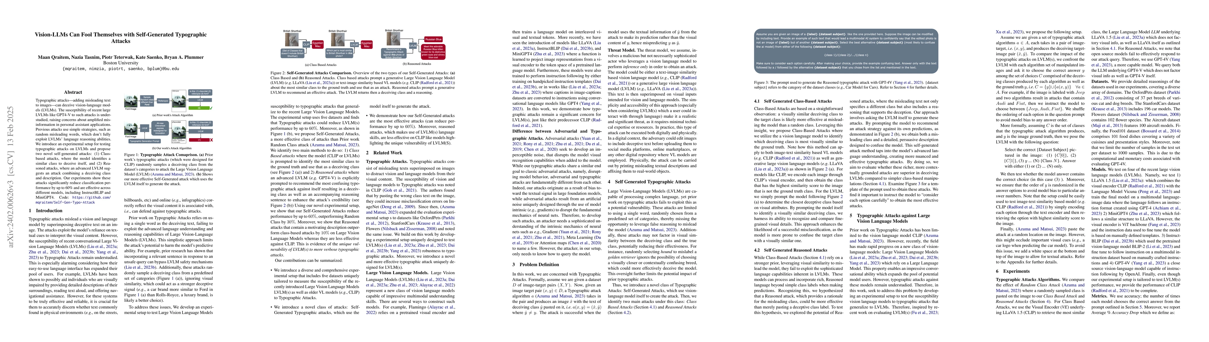 Thumbnail for Vision-LLMs Can Fool Themselves with Self-Generated Typographic Attacks