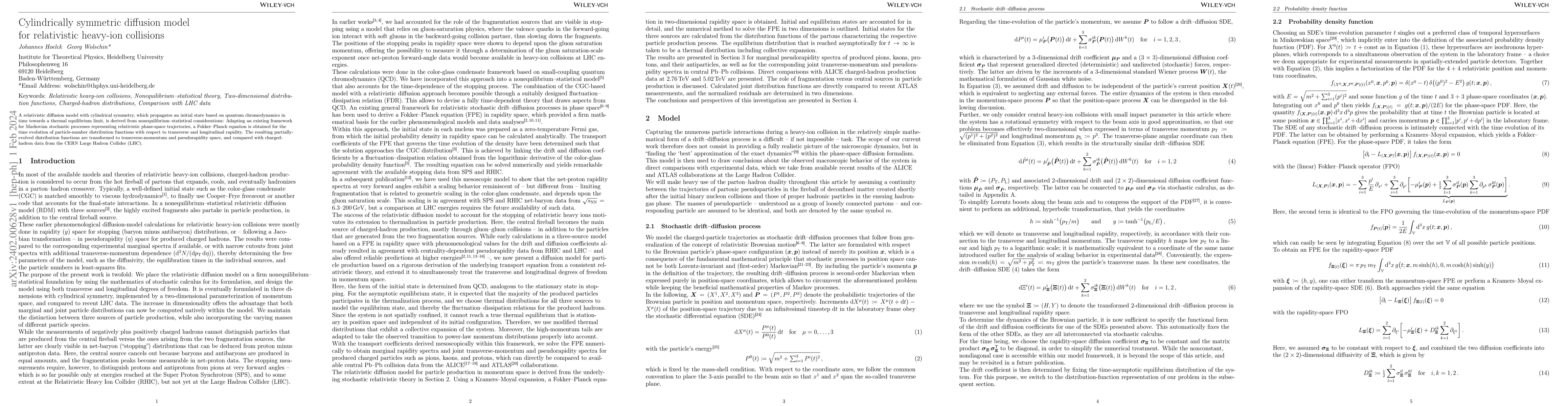 Thumbnail for Cylindrically symmetric diffusion model for relativistic heavy-ion
  collisions