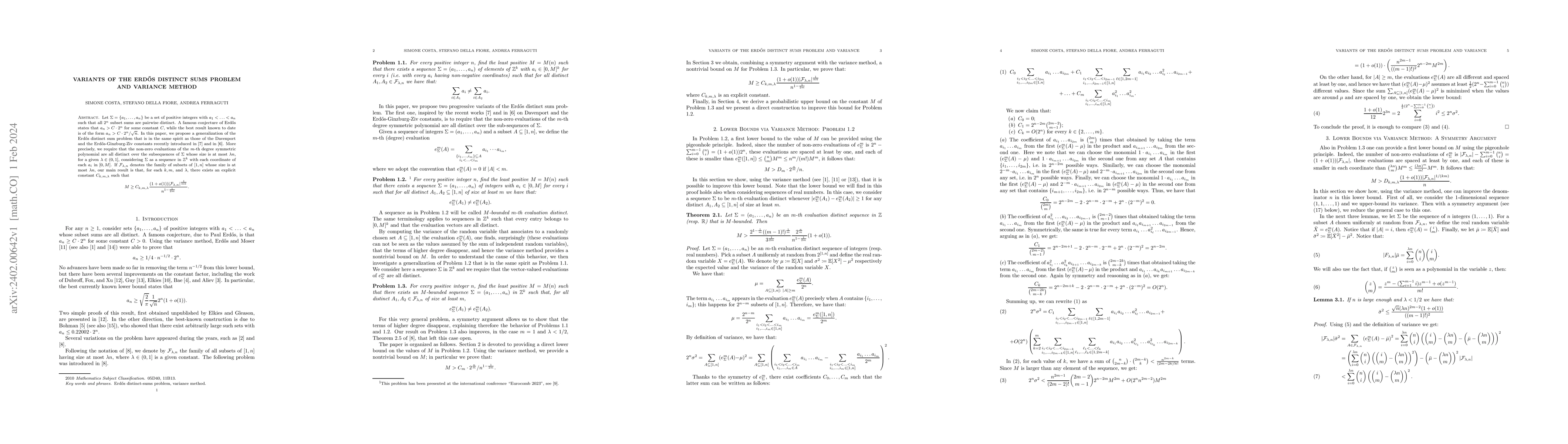 Thumbnail for Variants of the Erd\H{o}s distinct sums problem and variance method