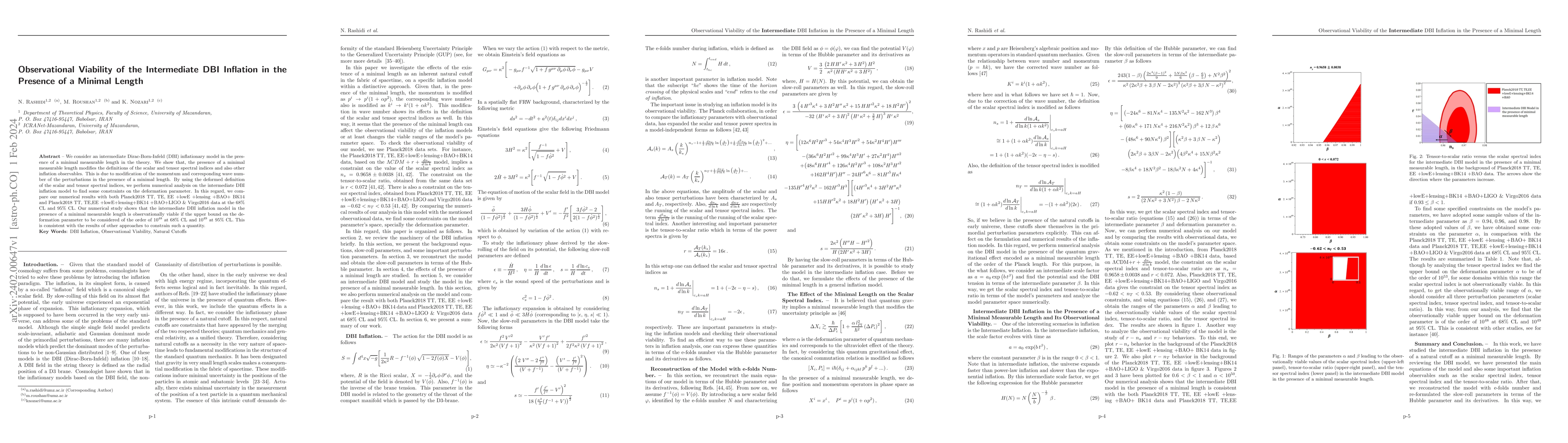 Thumbnail for Observational Viability of the Intermediate DBI Inflation in the
  Presence of a Minimal Length