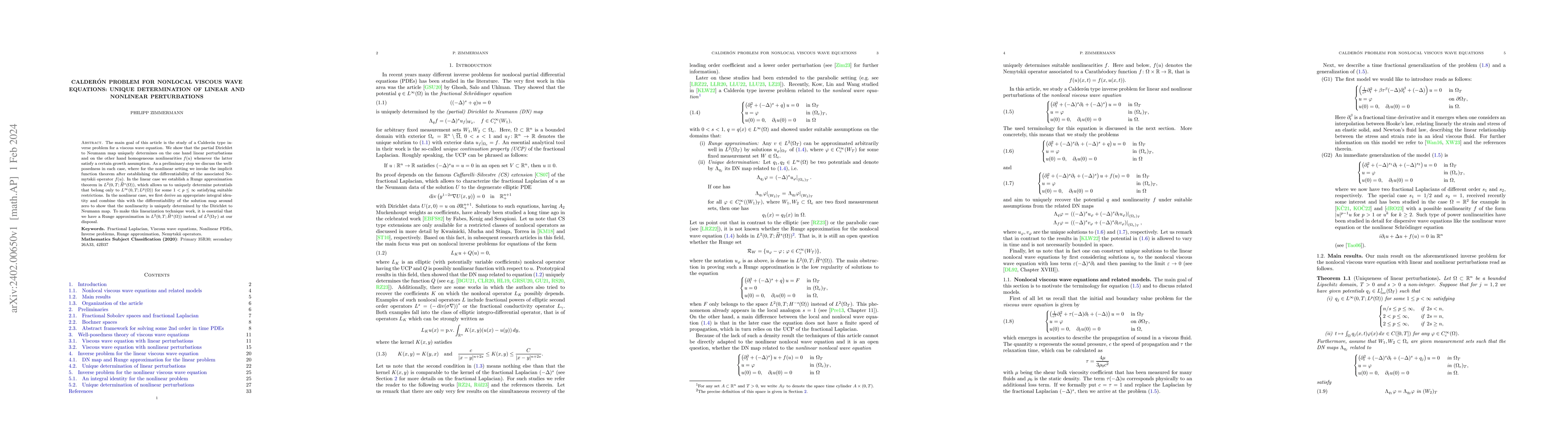 Thumbnail for Calder\'on problem for nonlocal viscous wave equations: Unique
  determination of linear and nonlinear perturbations