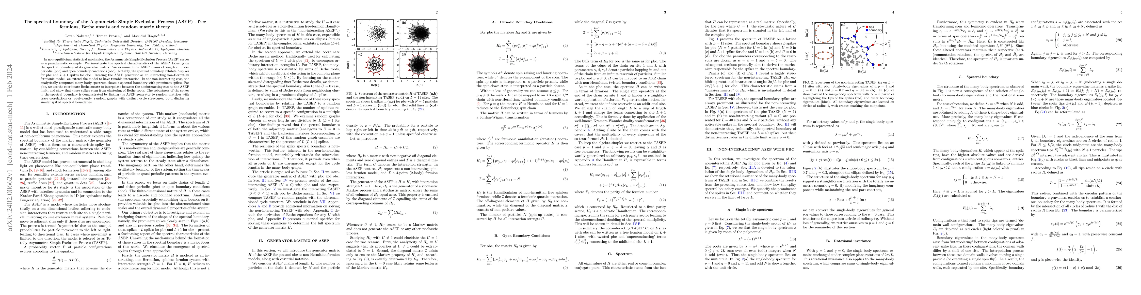Thumbnail for The spectral boundary of the Asymmetric Simple Exclusion Process (ASEP)
  -- free fermions, Bethe ansatz and random matrix theory