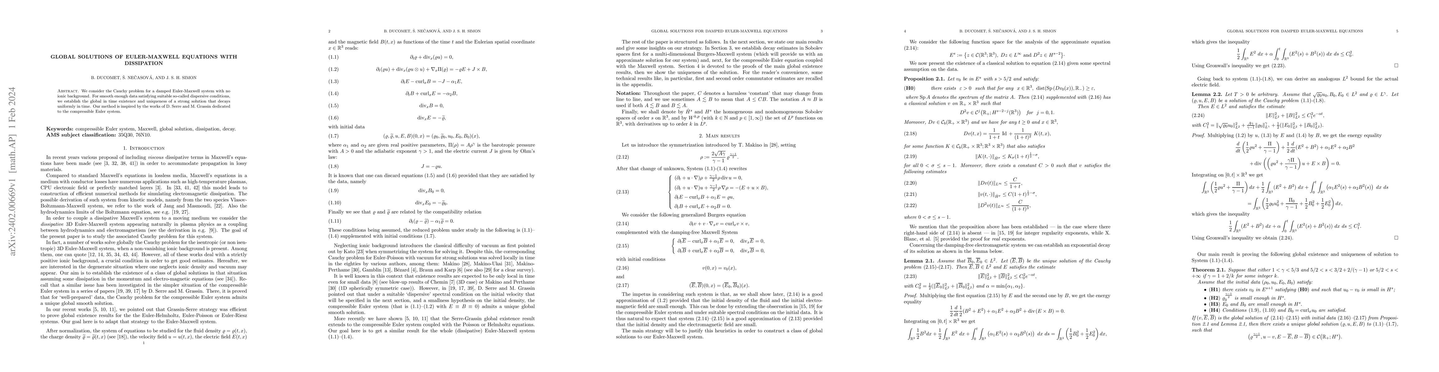Thumbnail for Global solutions of Euler-Maxwell equations with dissipation